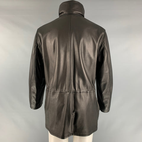 ARMANI COLLEZIONI Size 38 Black Solid Leather Drawstring Jacket