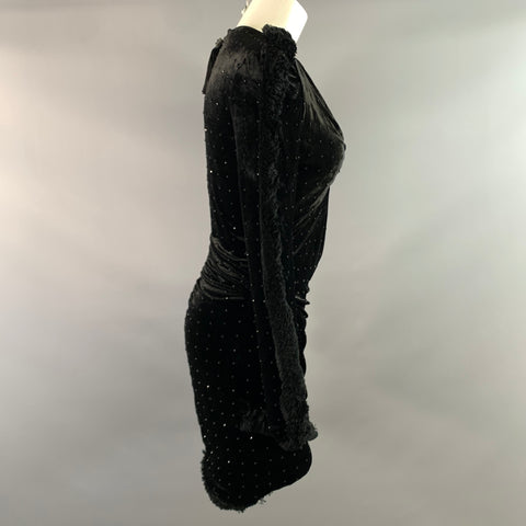 VERSACE FW2018 Size 6 Black Acetate & Silk Rhinestones V Neck Cocktail Dress