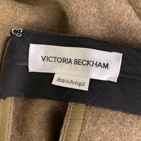 VICTORIA BECKHAM Size 10 Green Olive Merino Wool Mid-Calf Skirt