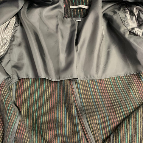 JOHN VARVATOS Size 42 Black Multi Color Stripe Velvet Sport Coat