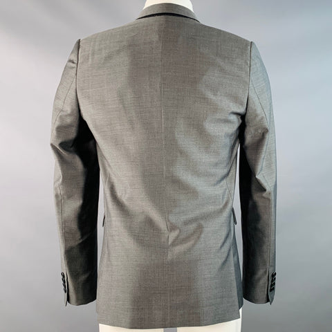 GIVENCHY Size 36 Grey Virgin Wool Silk Herringbone Notch Lapel Sport Coat