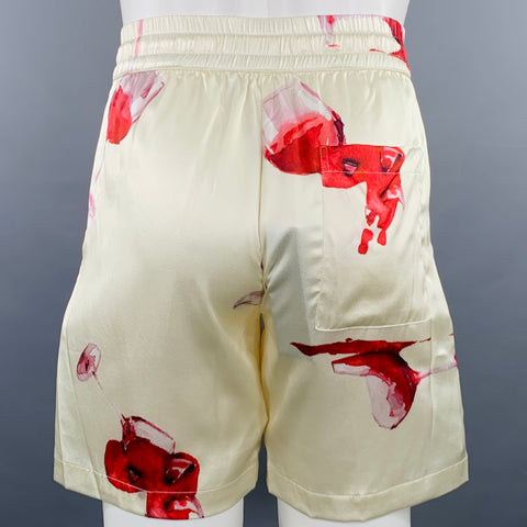 NAHMIAS SS23 Size XS Wine Cream Burgundy Print Silk Drawstring Shorts