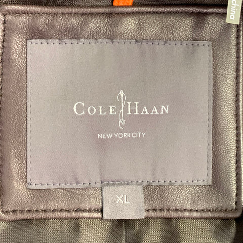 COLE HAAN Size XL Brown Lambskin Leather Zip Up Jacket
