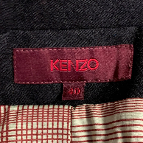 KENZO Size 4 Black Multi Color Wool Embroidered Jacket Blazer