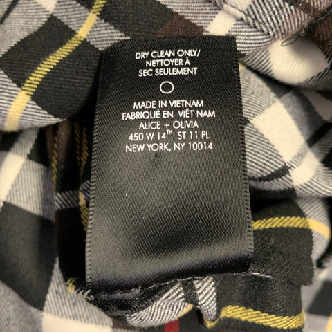 ALICE + OLIVIA Size L Black Red White Polyester Blend Plaid Button Up Shirt