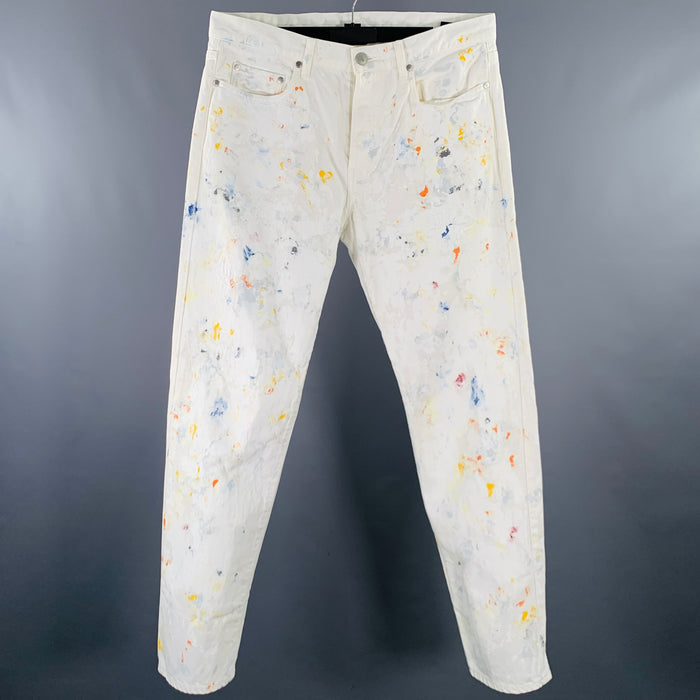 JOHN ELLIOTT Size 33 White Multi Color Paint Splatter Cotton Button Fly Jeans