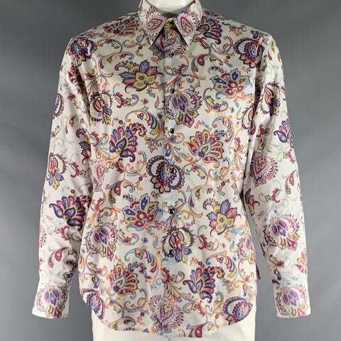 ROBERT GRAHAM Size L Black & White Multi-Color Print Cotton Long Sleeve Shirt