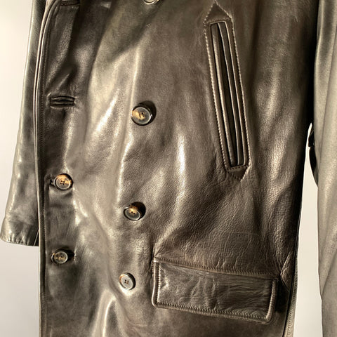 HARVEY LOGAN Size XXL Black Leather Double Breasted Coat
