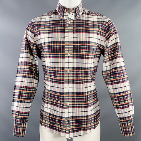 GITMAN BROS VINTAGE Size M White Navy Red Plaid Button Down Collar One Pocket Long Sleeve Shirt