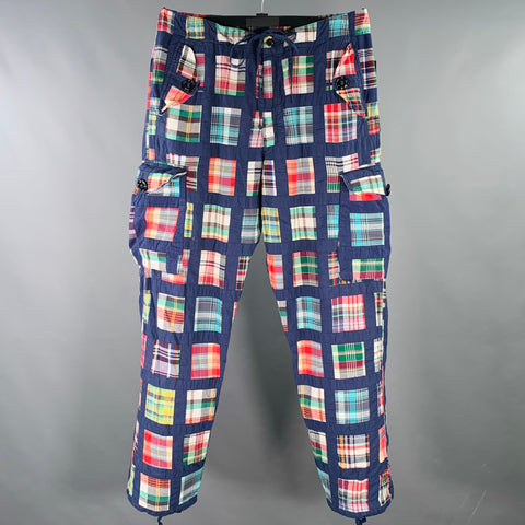 MONITALY Size M Navy Multi Color Patchwork Cotton Cargo Pockets Casual Pants