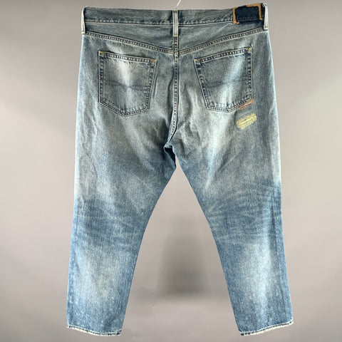 RALPH LAUREN Size 34 Blue Distressed Denim Jeans