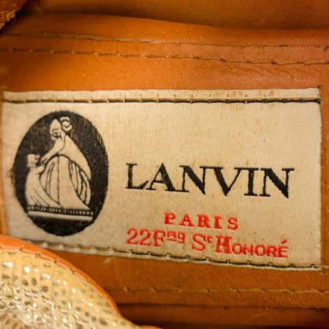 LANVIN Size 7 Gold Beige Embossed Ballet Flats