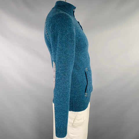BROOKLYN INDUSTRIES Size L Blue Grey Knit Lambswool Half Placket Sweater