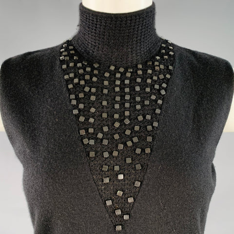 AKRIS Size 8 Black Beaded High Neck Casual Top