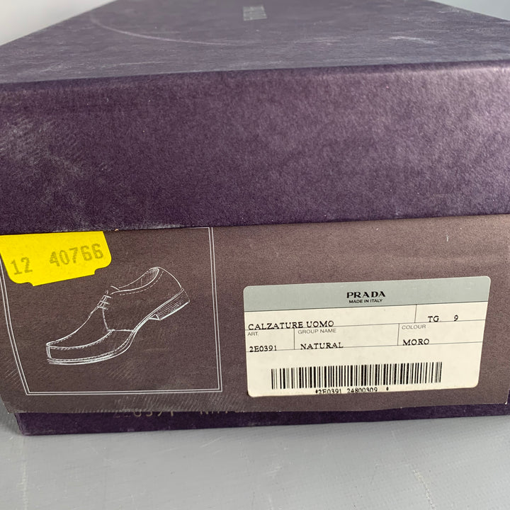 PRADA Size 10 Brown Leather Derby Split Toe Lace-Up Shoes