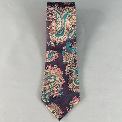 BURBERRYS Vintage Navy Teal Pink Paisley Silk Twill Tie