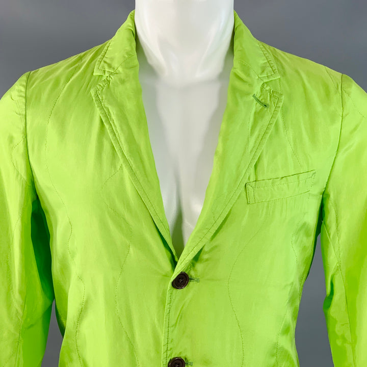DRIES VAN NOTEN Size 36 Green Lime Silk Cotton Quilted Notch Lapel Jacket