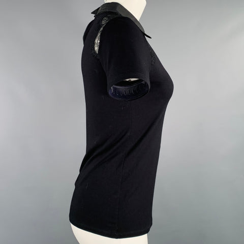 KAREN MILLEN Size S Black Viscose Blend Lace Polo Dress Top