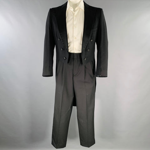 VINTAGE Size 39 Long Black Wool Coattails Tuxedo