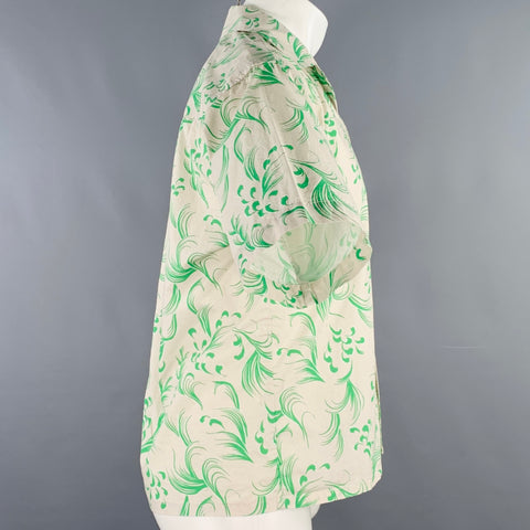 JOHN ELLIOTT Size XS Beige Green Abstract One Pocket Short Sleeve Shirt