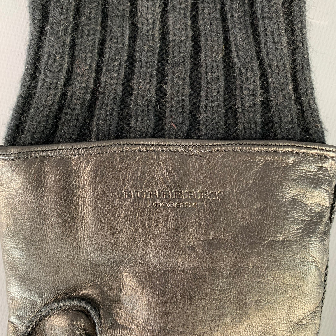 BURBERRY PRORSUM Size 9 Black Studded Leather Metal Gloves