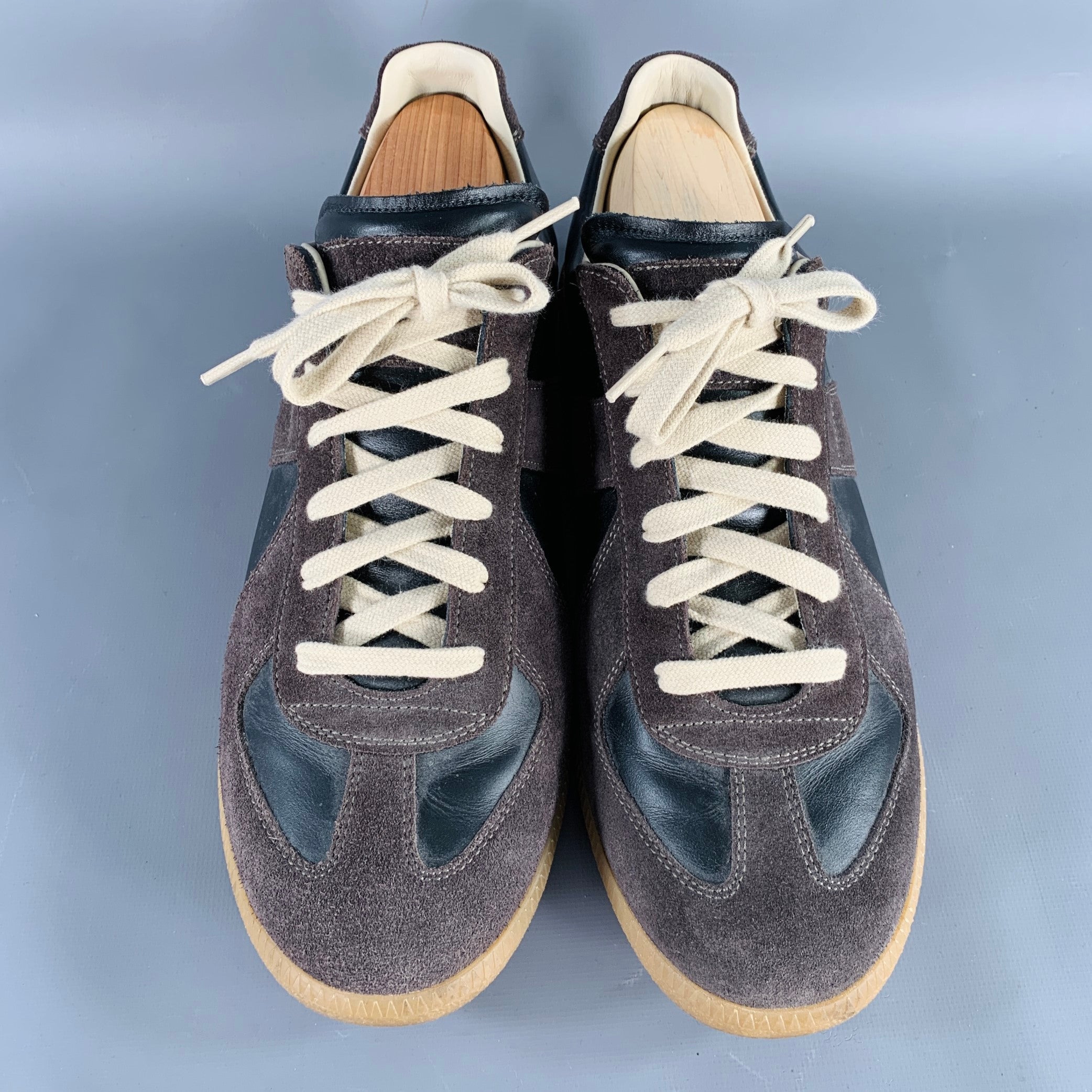 MARTIN MARGIELA Size 10 Black Charcoal Color Block Leather Low Top