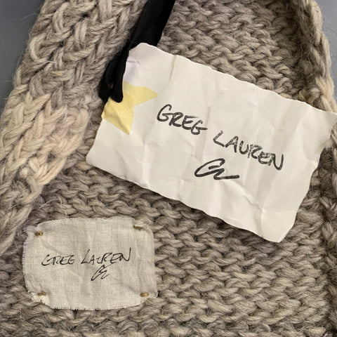 GREG LAUREN Cream Taupe Knit Churro Wool Scarf