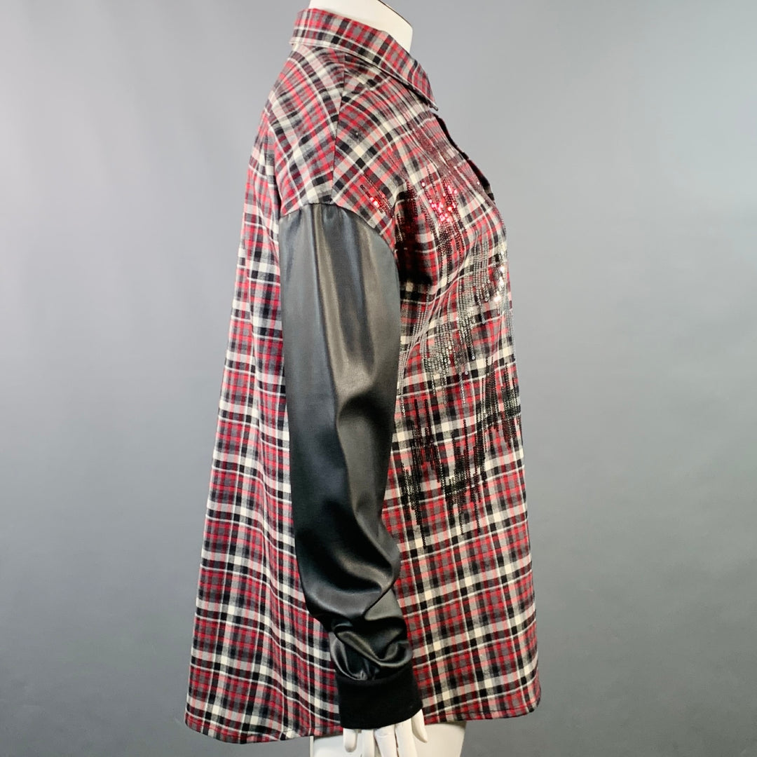 GIAMBATTISTA VALLI Size XL Black Red White Wool Blend Plaid Snaps Shirt