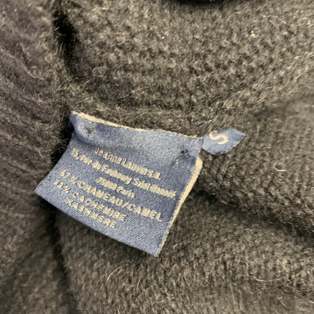 LANVIN Size S Black Waffle Knit Camel Cashmere Reverse Seams Sweater