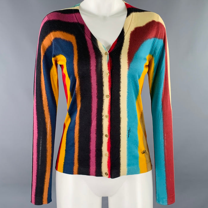 ROBERTO CAVALLI Size S Multi Color Watercolor Cardigan
