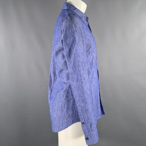 ATTACHMENT Size M Blue Heather Linen Cotton Button Up Long Sleeve Shirt