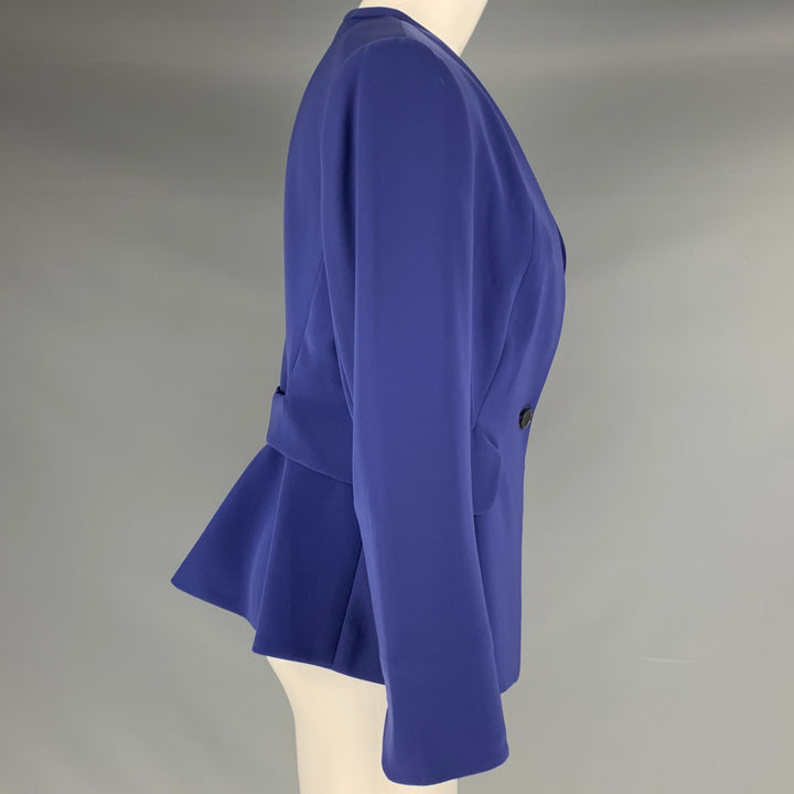 ARMANI COLLEZIONI Size 8 Blue Single Breasted Collarless Jacket