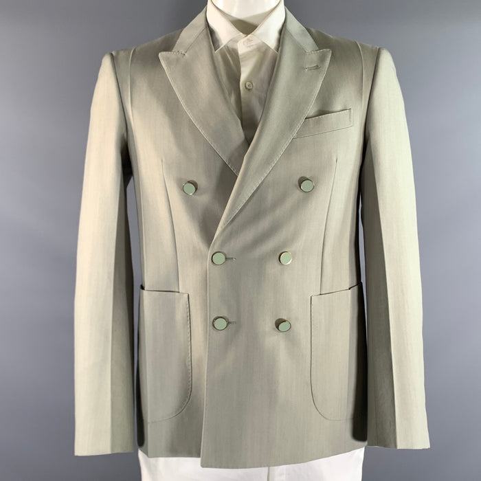 LOUIS VUITTON Chest Size 38 Green Wool & Polyester Peak Lapel Sport Coat
