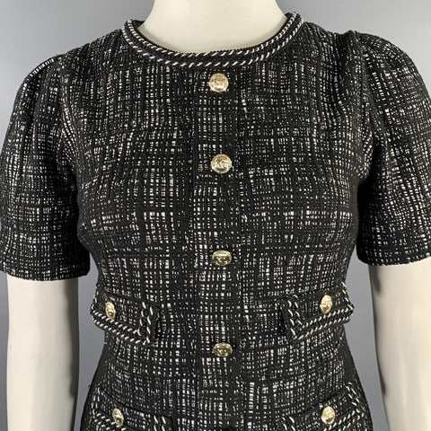 KARL LAGERFELD Size 8 Black White Short Sleeve Knee-Length Dress