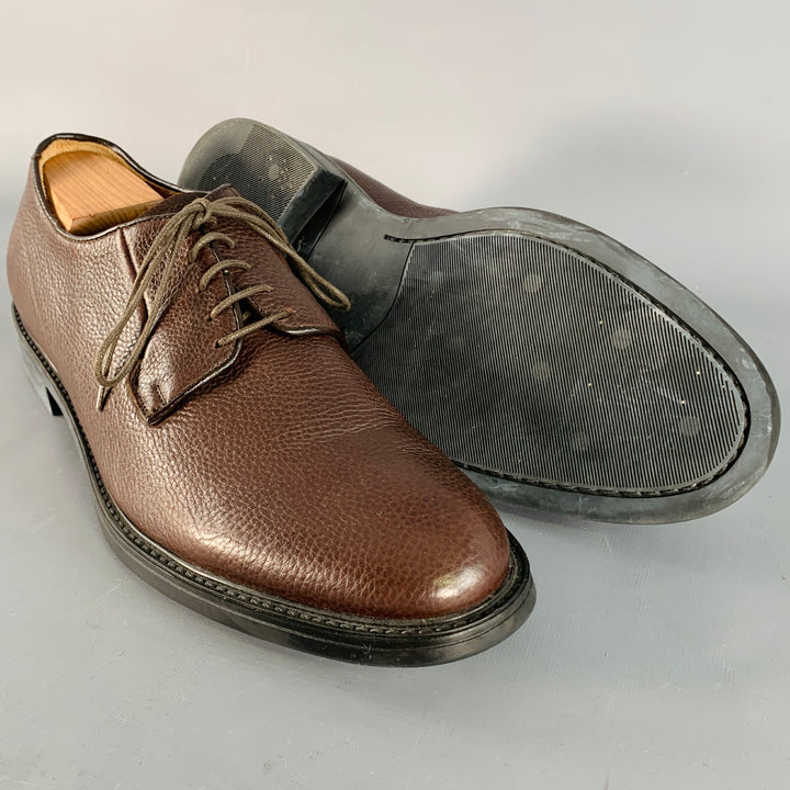 BARNEY'S NEW YORK Size 11 Brown Pebble Grain Leather Derby Lace-Up Shoes