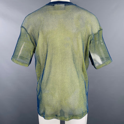 SONG FOR THE MUTE Size M Blue Yellow Mesh Nylon Short Sleeve T-shirt