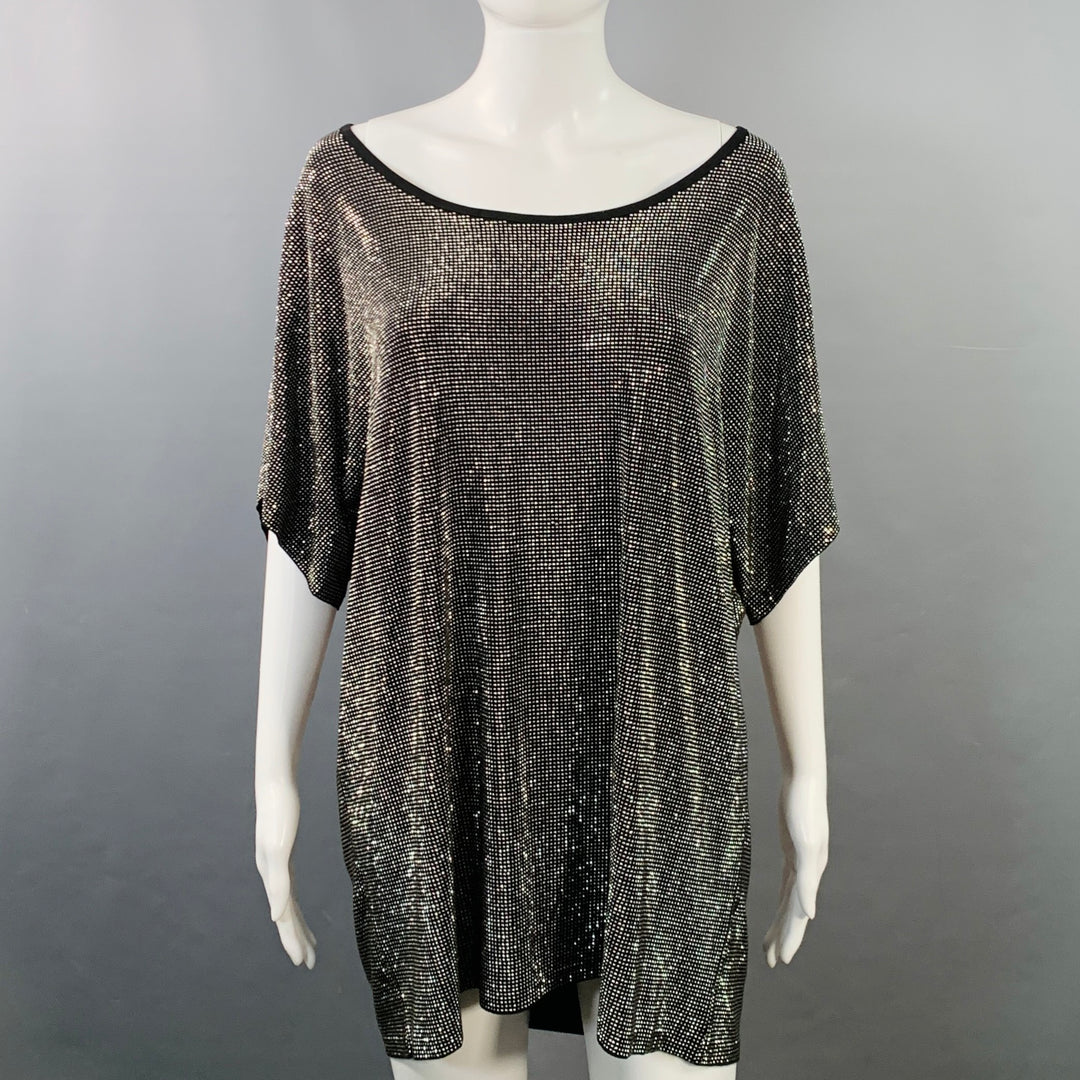 BALMAIN Size XS Black Silver Viscose Blend Studded Dolman Sleeves Scoop Neck T-Shirt