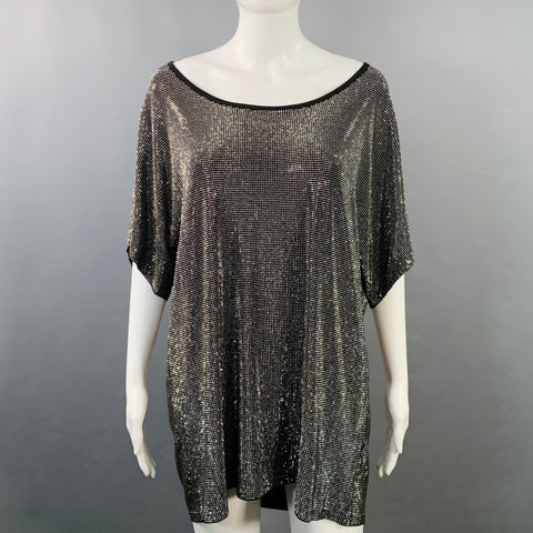 BALMAIN Size XS Black Silver Viscose Blend Studded Dolman Sleeves Scoop Neck T-Shirt