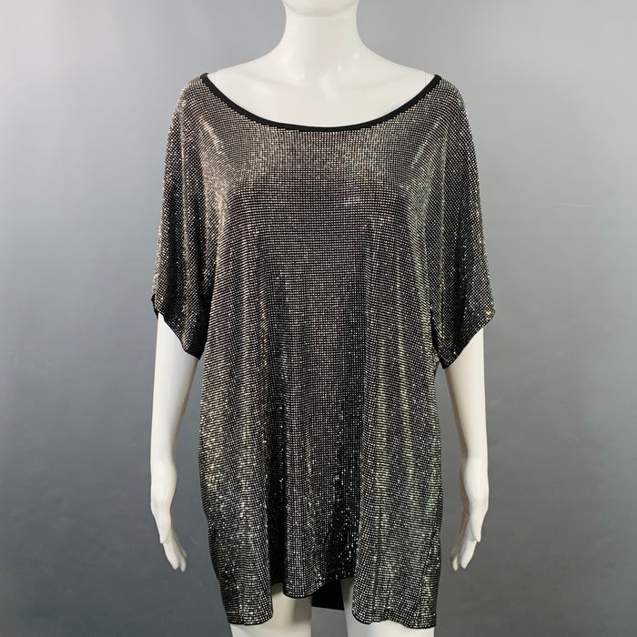 T-shirt BALMAIN taille XS noir argenté en mélange de viscose avec clous, manches chauve-souris et encolure dégagée