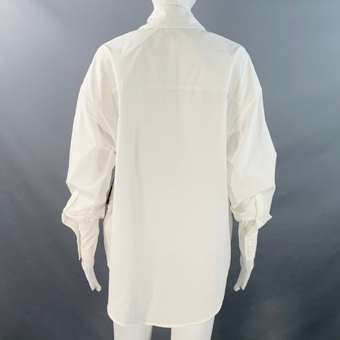 KHAITE Size XS White Cotton Oversized Two Pockets Blouse