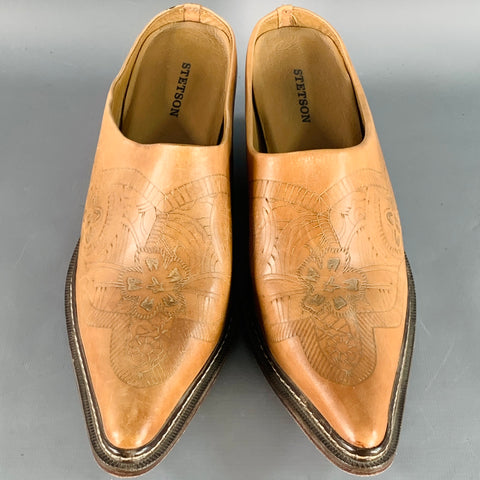 STETSON Size 10 Camel Embossed Leather Western Mules Pumps