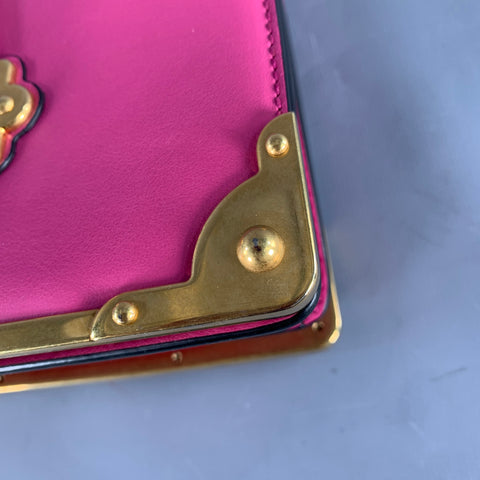 PRADA Cahier Pink Black Gold Leather Cross Body Mini Handbag