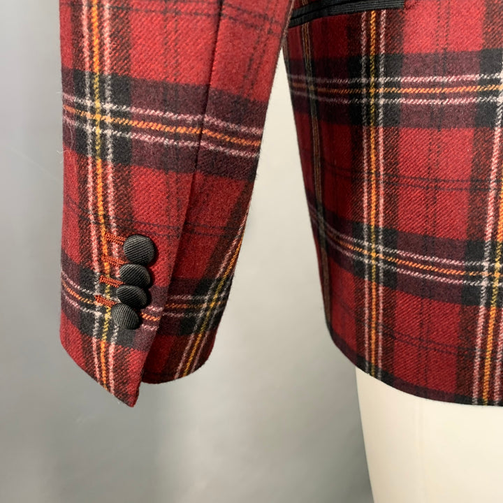 SUITSUPPLY Size 36 Burgundy Black Orange Plaid Wool Single Button Sport Coat