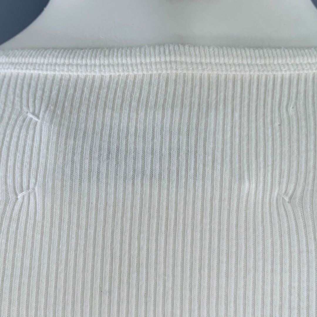 MARTIN MARGIELA Size M White Ribbed Cotton Henley Long Sleeve T-shirt