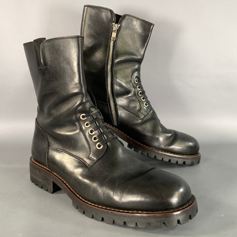 GIANNI VERSACE Size 10 Black Solid Leather Combat Boots