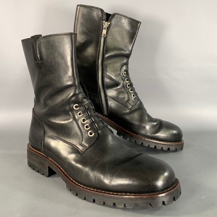 GIANNI VERSACE Size 10 Black Solid Leather Combat Boots
