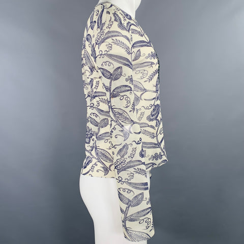 GAULTIER JEANS Size M Cream Navy Floral Polyamide Crew Neck Pullover