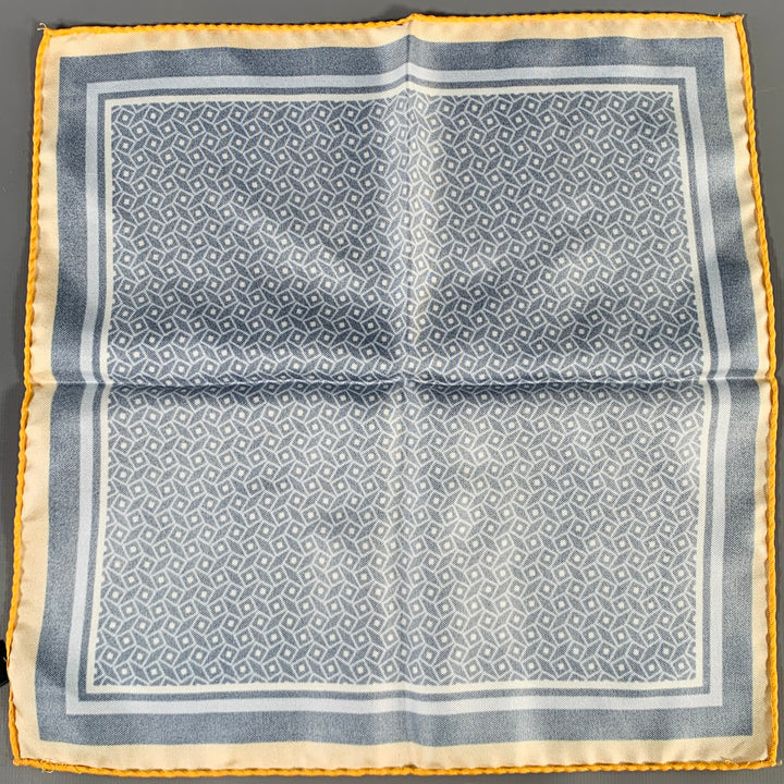 BARNEY'S NEW YORK Navy Yellow Squares Silk Pocket Square