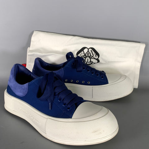 ALEXANDER MCQUEEN Size 10 Blue White Canvas Low Top Sneakers