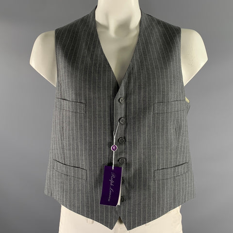 RALPH LAUREN Size 46 Grey White Pinstripe Wool Cashmere Vest
